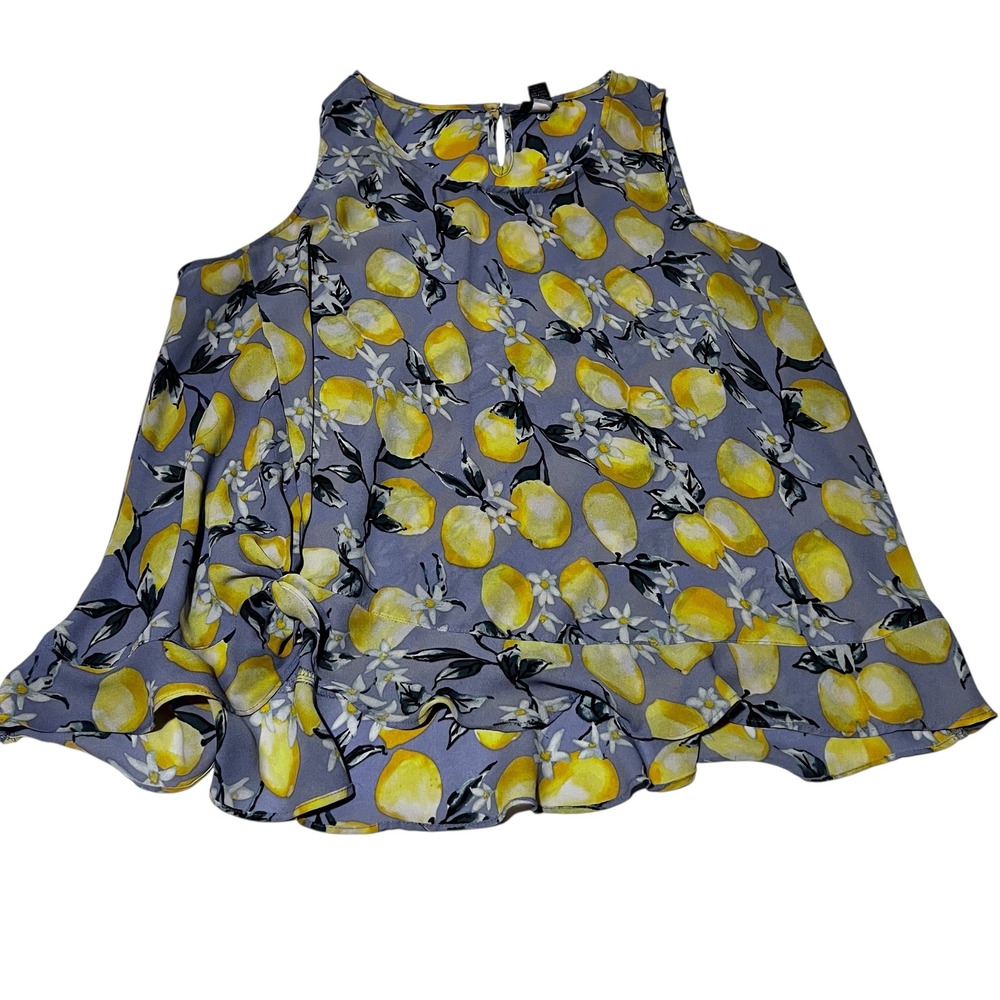 Torrid Size 2‎ Lemon Print Tank Top Ruffle Hem Hi Low Twist Detail